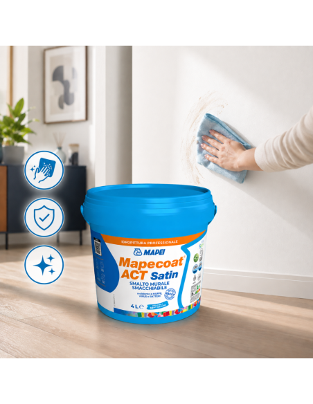 MAPEI Mapecoat Act Satin Smalto Murale Lavabile Antimuffa Antibatterico Interni
