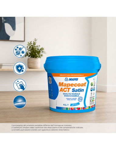 MAPEI Mapecoat Act Satin Smalto Murale Lavabile Antimuffa Antibatterico Interni