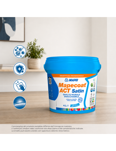 MAPEI Mapecoat Act Satin Smalto Murale Lavabile Antimuffa Antibatterico Interni