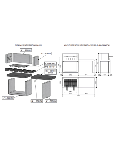 SAROM Barbecue Porto New 160 x 51,5 x 96,8 cm Griglia E Ampio Tavolo Laterale