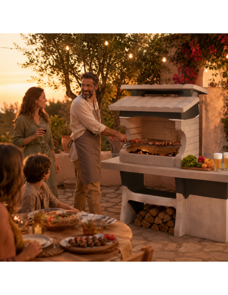SAROM Barbecue Luxor 159 x 72 x 161,5 cm Pietra Ricostruita Con Tavolo Laterale