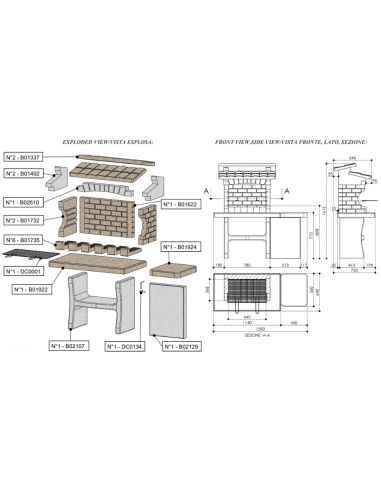 SAROM Barbecue Luxor 159 x 72 x 161,5 cm Pietra Ricostruita Con Tavolo Laterale
