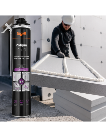 Polipur 4 in 1 Schiuma Adesiva per Cartongesso, Cappotto E Piatto Doccia SIGILL - foto 4