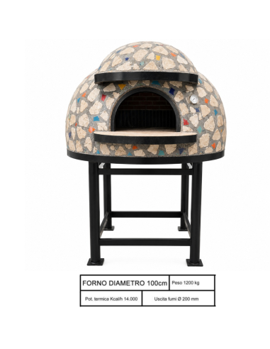 Forno A Legna Artigianale Diametro 100 Cm 3/4 Pizze Palladiana Colorata con Base