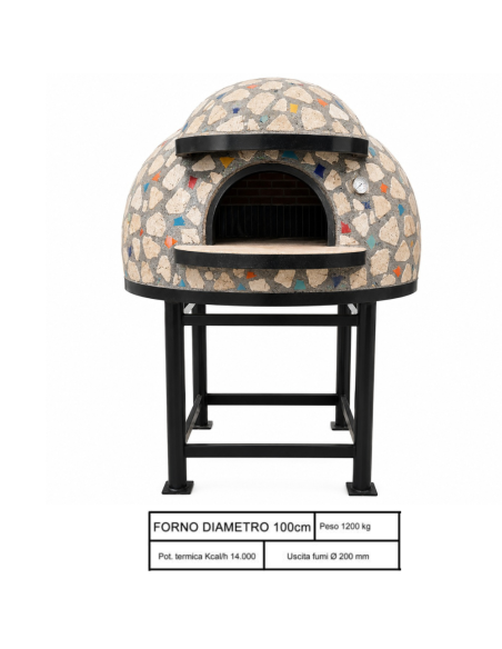 Forno A Legna Artigianale Diametro 100 Cm 3/4 Pizze Palladiana Colorata con Base