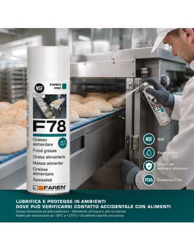 F78 Grasso Spray Alimentare FDA Atossico Antiossidante 400 ml 6 Pezzi FAREN - foto 5
