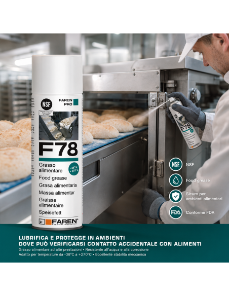 F78 Grasso Spray Alimentare FDA Atossico Antiossidante 400 ml 6 Pezzi FAREN - foto 5