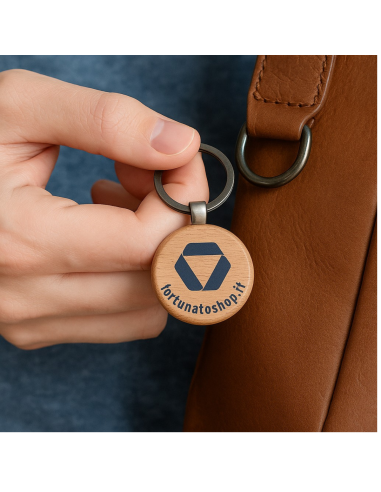 Portachiavi Personalizzato Fortunatoshop.it In Legno Rotondo Con Logo Geometrico Blu Scuro Anello per Chiavi FORTUNATO - foto 6