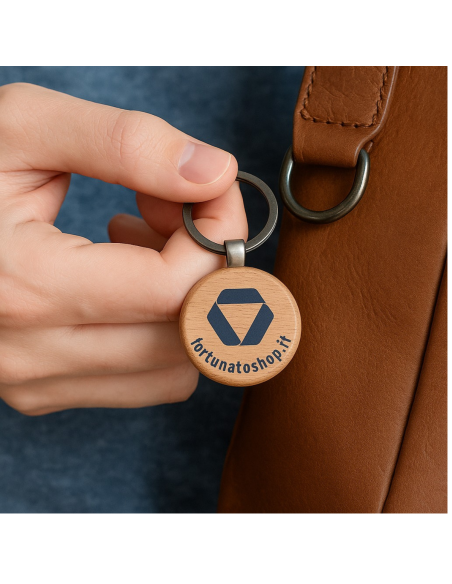 Portachiavi Personalizzato Fortunatoshop.it In Legno Rotondo Con Logo Geometrico Blu Scuro Anello per Chiavi FORTUNATO - foto 6