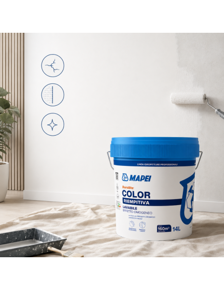 Dursilite Color Idropittura Murale Riempitiva Lavabile Per Interni Fustino 14 L Mapei - foto 4