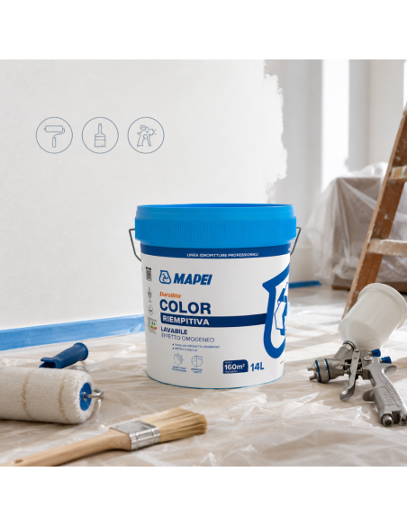 Dursilite Color Idropittura Murale Riempitiva Lavabile Per Interni Fustino 14 L Mapei - foto 7