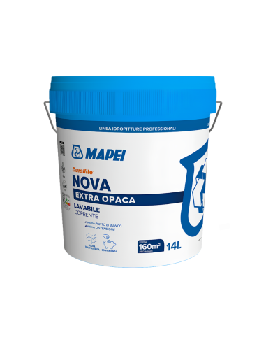 Dursilite Nova Idropittura Murale Extra Opaca Lavabile Coprente Per Interni 14L - Mapei