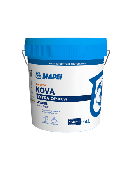 Dursilite Nova Idropittura Murale Extra Opaca Lavabile Coprente Per Interni 14L - Mapei