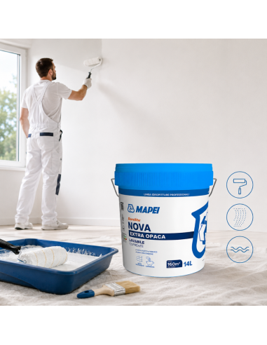 Dursilite Nova Idropittura Murale Extra Opaca Lavabile Coprente Per Interni 14L Mapei - foto 3
