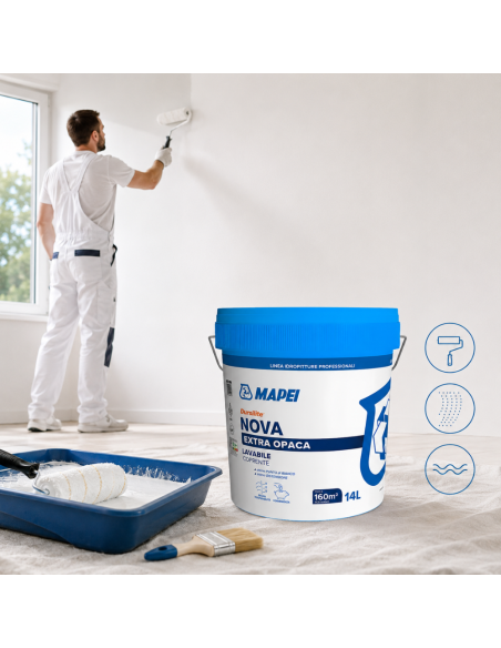 Dursilite Nova Idropittura Murale Extra Opaca Lavabile Coprente Per Interni 14L Mapei - foto 3