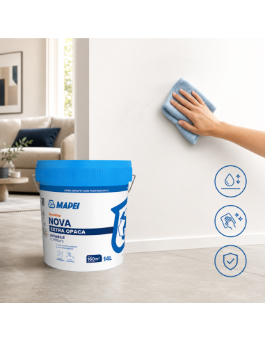Dursilite Nova Idropittura Murale Extra Opaca Lavabile Coprente Per Interni 14L Mapei - foto 5