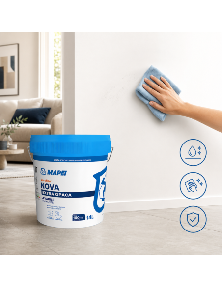 Dursilite Nova Idropittura Murale Extra Opaca Lavabile Coprente Per Interni 14L Mapei - foto 5