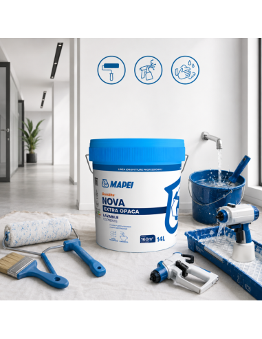 Dursilite Nova Idropittura Murale Extra Opaca Lavabile Coprente Per Interni 14L Mapei - foto 7