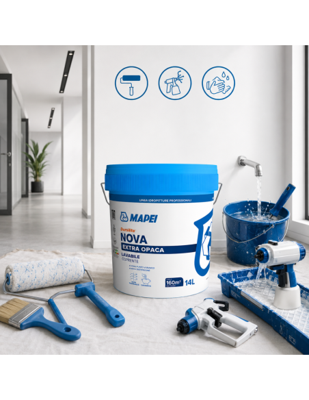 Dursilite Nova Idropittura Murale Extra Opaca Lavabile Coprente Per Interni 14L Mapei - foto 7