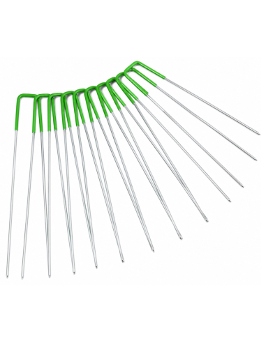 Picchetti A U Zincati 15x3 cm Testa Verde Fissaggio Prato Sintetico 20 Pezzi - 4F GROUP