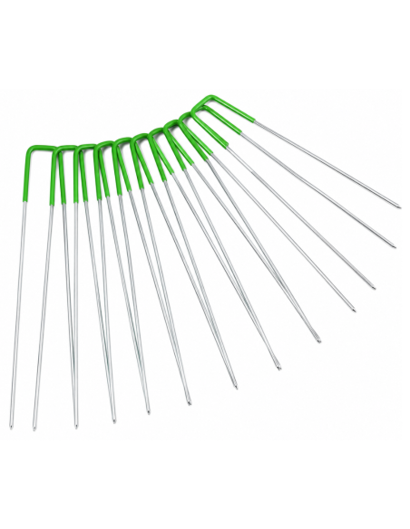 Picchetti A U Zincati 15x3 cm Testa Verde Fissaggio Prato Sintetico 20 Pezzi - 4F GROUP