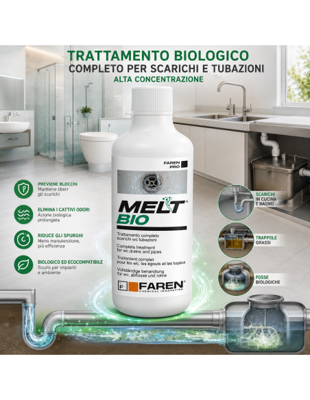 MELT BIO BAG Trattamento Biologico Per Scarichi E Tubazioni 1 Litro FAREN - foto 5