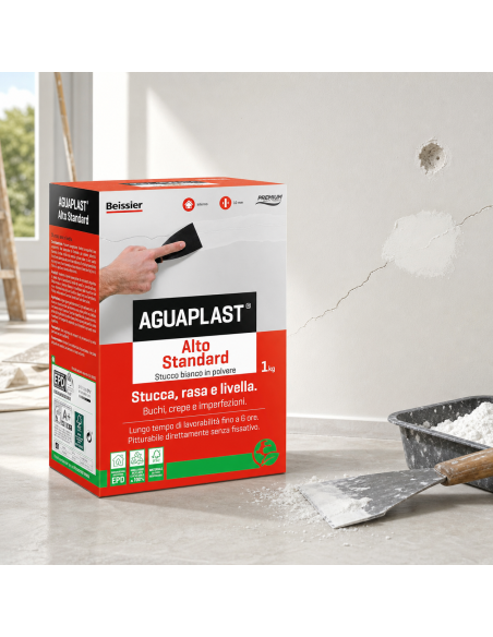 AGUAPLAST ALTO STANDARD POLVERE Stucco Pronto Per Interni 1 Kg BOLDRINI - foto 6