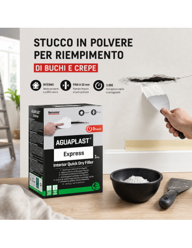 AGUAPLAST EXPRESS Stucco In Polvere Extra Rapido Per Ambienti Umidi 1 Kg BOLDRINI - foto 6
