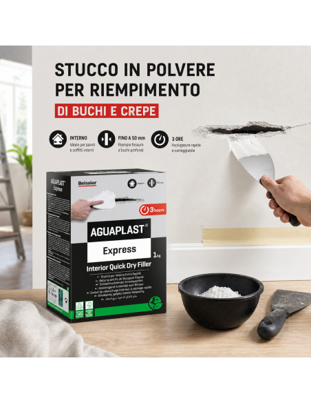 AGUAPLAST EXPRESS Stucco In Polvere Extra Rapido Per Ambienti Umidi 1 Kg BOLDRINI - foto 6