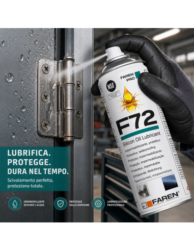 F72 Olio Silicone Spray 400ml Lubrificante Idrorepellente Metalli 6 Pezzi FAREN - foto 5
