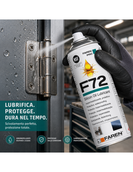 F72 Olio Silicone Spray 400ml Lubrificante Idrorepellente Metalli 6 Pezzi FAREN - foto 5