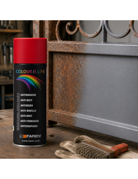 Vernice Spray Acrilica Antiruggine Grigio Opaco 400 ml Fondo Protettivo FAREN - foto 5
