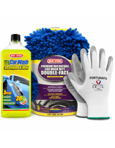 Kit Lavaggio Auto Mafra Con Shampoo, Guanto Double Face e Guanti Da Lavoro