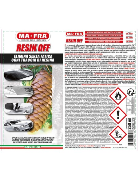 Mafra RESIN OFF Rimuove Tracce di Resina E Salsedine Dalla Carrozzeria 250 Ml