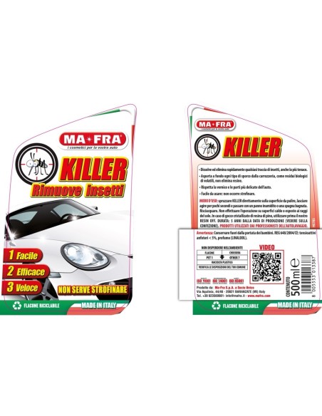 Mafra KILLER Detergente Spray per Auto Elimina Macchie E Insetti e Moscerini 500 ml