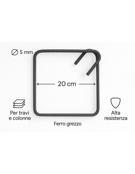 Staffa Chiusa Antisismica Armatura Ferro 20 x 20 cm Strutture Cemento 1 Pezzo
