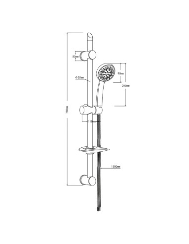 FORTUNATO Saliscendi Doccia H 75cm 5 Getti Anticalcare E Gancio Muro Salva Foro