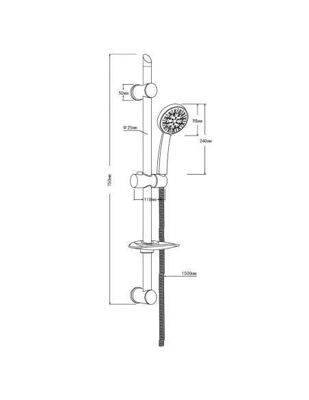 FORTUNATO Saliscendi Doccia H 75cm 5 Getti Anticalcare E Gancio Muro Salva Foro