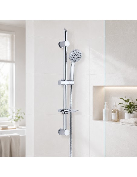 FORTUNATO Saliscendi Doccia H 75cm 5 Getti Anticalcare E Gancio Muro Salva Foro