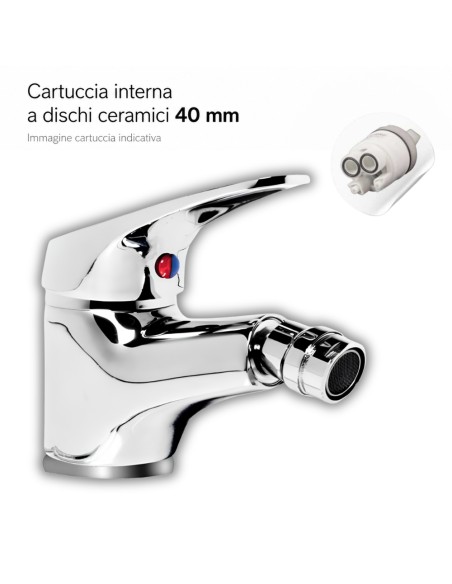 FORTUNATO Rubinetto Miscelatore Bidet C/Piletta Ottone Cromato Cartuccia 40mm