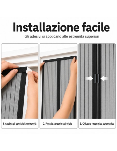 Zanzariera Magnetica 100x220 cm per Porta Finestra con Calamita Nera