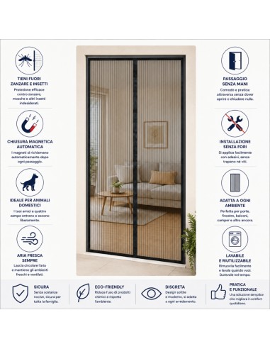 Zanzariera Magnetica 100x220 cm per Porta Finestra con Calamita Nera