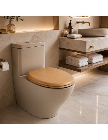 FORTUNATO Sedile Wc Effetto Bamboo Acero Chiaro MDF Cerniere Incluse 44x38x4 Cm