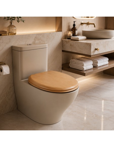 FORTUNATO Sedile Wc Effetto Bamboo Acero Chiaro MDF Cerniere Incluse 44x38x4 Cm