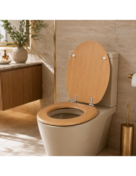 FORTUNATO Sedile Wc Effetto Bamboo Acero Chiaro MDF Cerniere Incluse 44x38x4 Cm