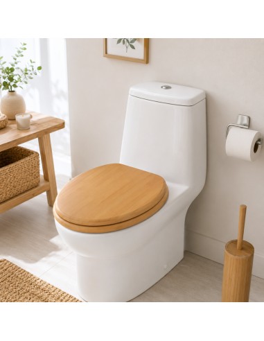 FORTUNATO Sedile Wc Effetto Bamboo Acero Chiaro MDF Cerniere Incluse 44x38x4 Cm