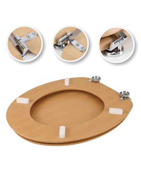 FORTUNATO Sedile Wc Effetto Bamboo Acero Chiaro MDF Cerniere Incluse 44x38x4 Cm