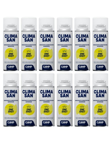 Igienizzante Monodose ClimaSan One Shot Spray Per Climatizzatori Abitacoli Auto Camper 200ml 12 Pezzi
