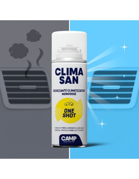 Igienizzante Monodose ClimaSan One Shot Spray Per Climatizzatori Abitacoli Auto Camper 200ml 12 Pezzi