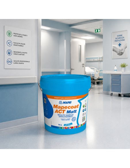 MAPEI Mapecoat Act Matt 14L Smalto Muri Interni Smacchiabile Anti Muffa Batteri